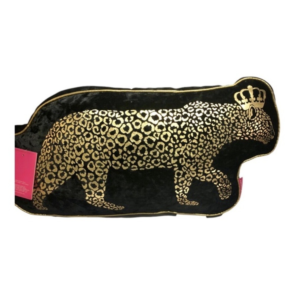 Juicy Couture‎ black velvet gold spotted cheetah shaped home decor pillow new
